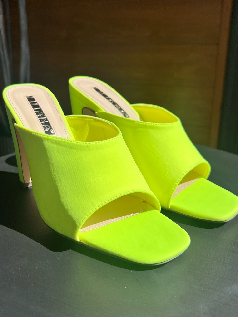 Liliana NEON Open Toe, Chunk Heel, Slip-On Mules